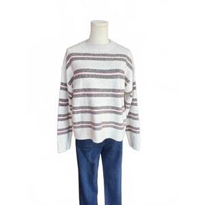 NEW KLD. SIGNATURE women's touch of pink striped sweater in white